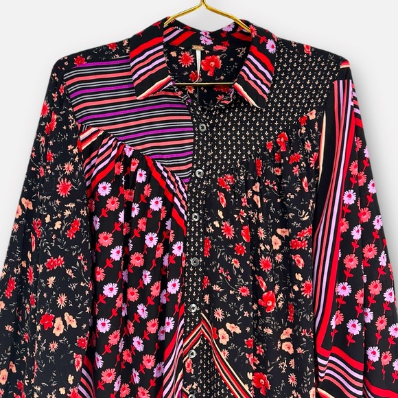 FREE PEOPLE Hazel Button Down Top size M Boho Floral Colorful Hippie - Picture 3 of 11